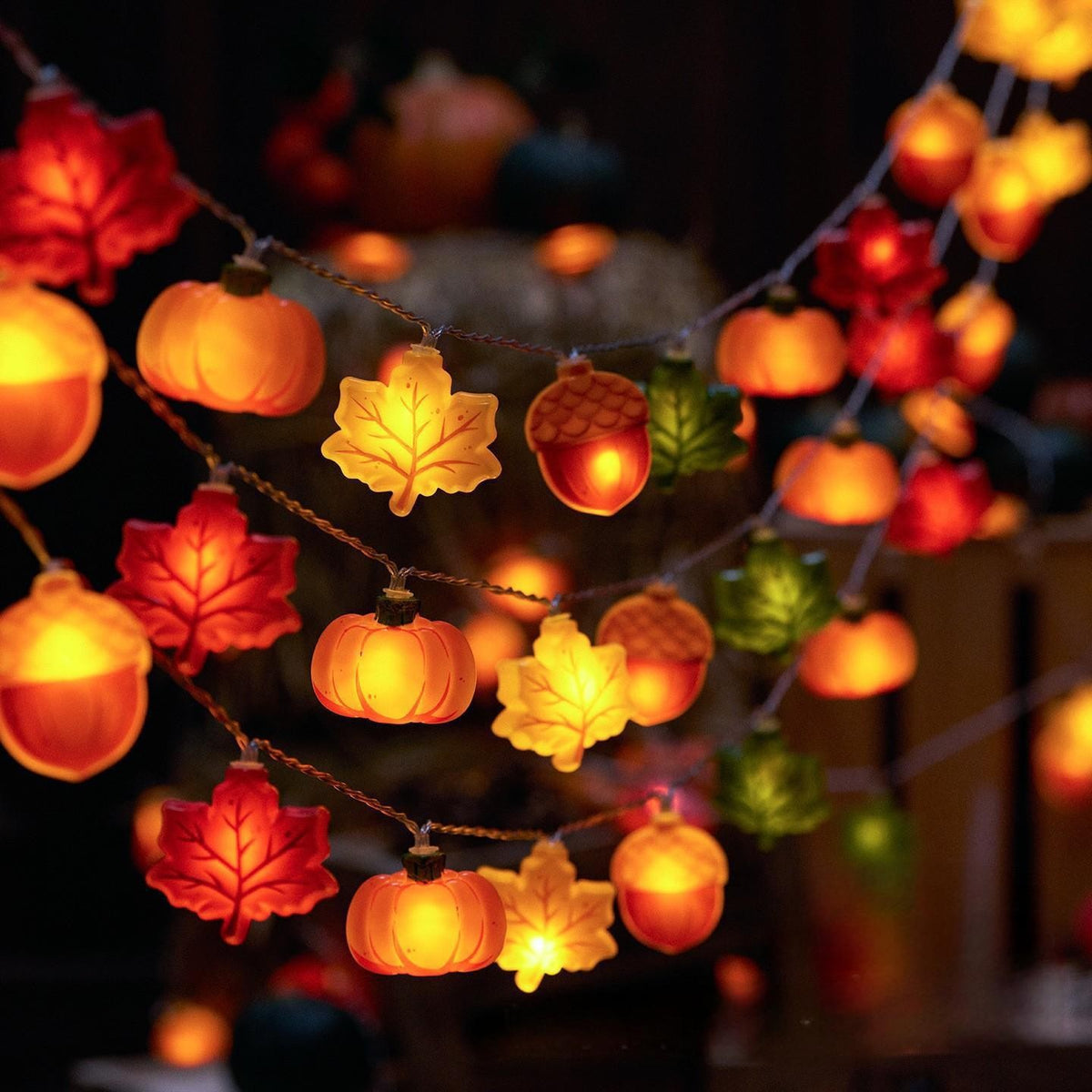Halloween Pumpkin & Maple Leaf LED String Lights
