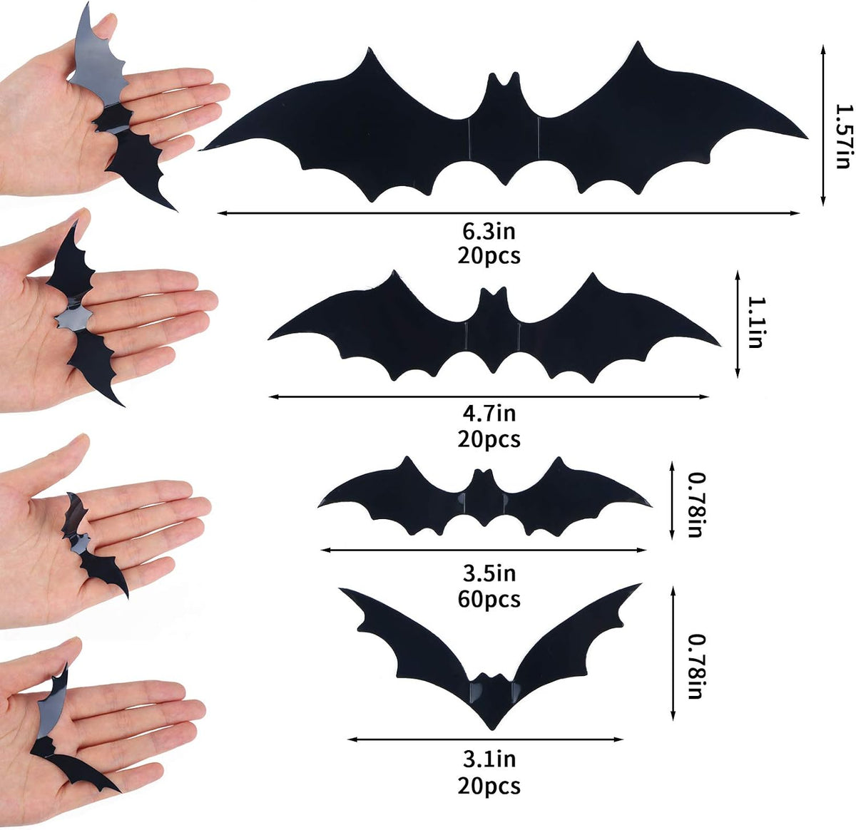 120-Piece 3D Halloween Bat Wall Decorations