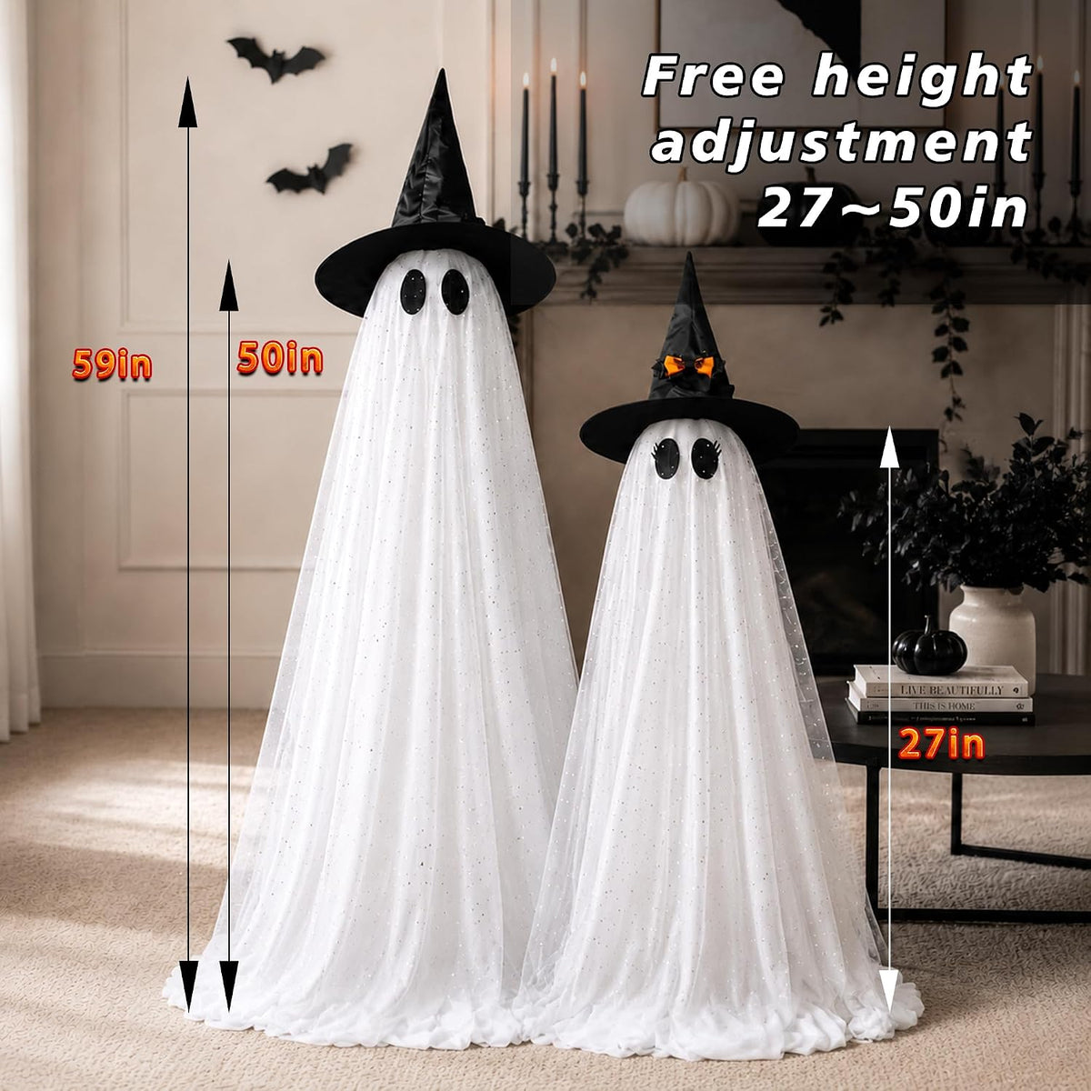 2-Pack Halloween Light Up Ghost Decorations with Remote Control
