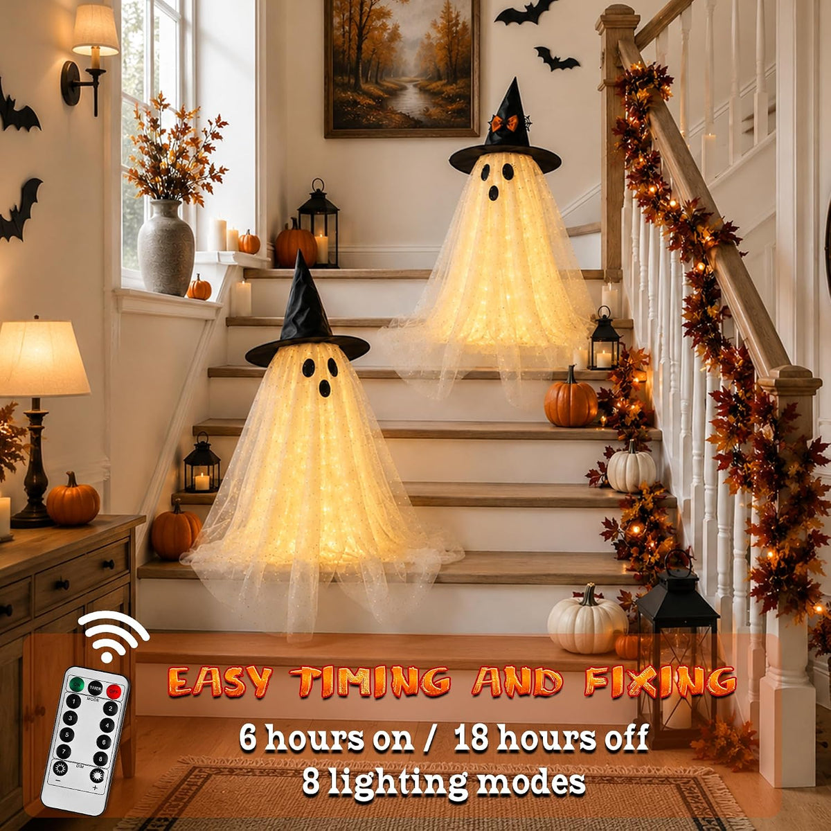 2-Pack Halloween Light Up Ghost Decorations with Remote Control