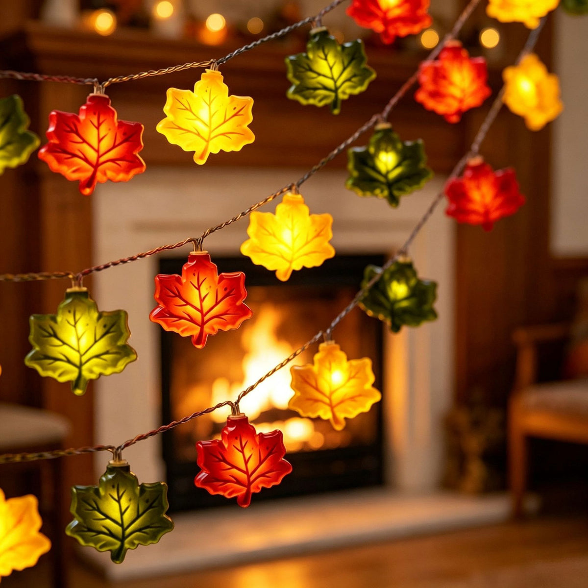 Halloween Pumpkin & Maple Leaf LED String Lights